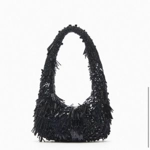 Zara Beaded Should Bag - Black